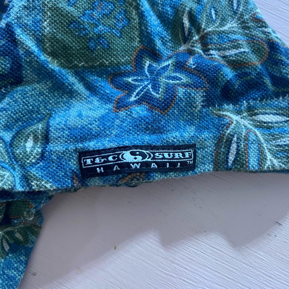 Vintage T&C Surf Hawaii Cropped Polo Shirt Natural Fibers VTG Cotton Floral L - Picture 8 of 10